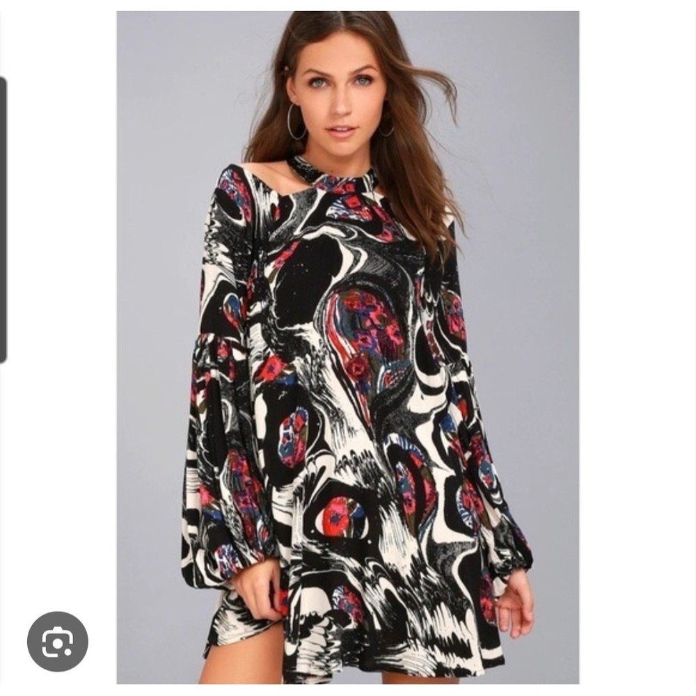 Free People Drift Away‎ Halter Neck Dress M Cold Shoulder Tunic Long Sleeve